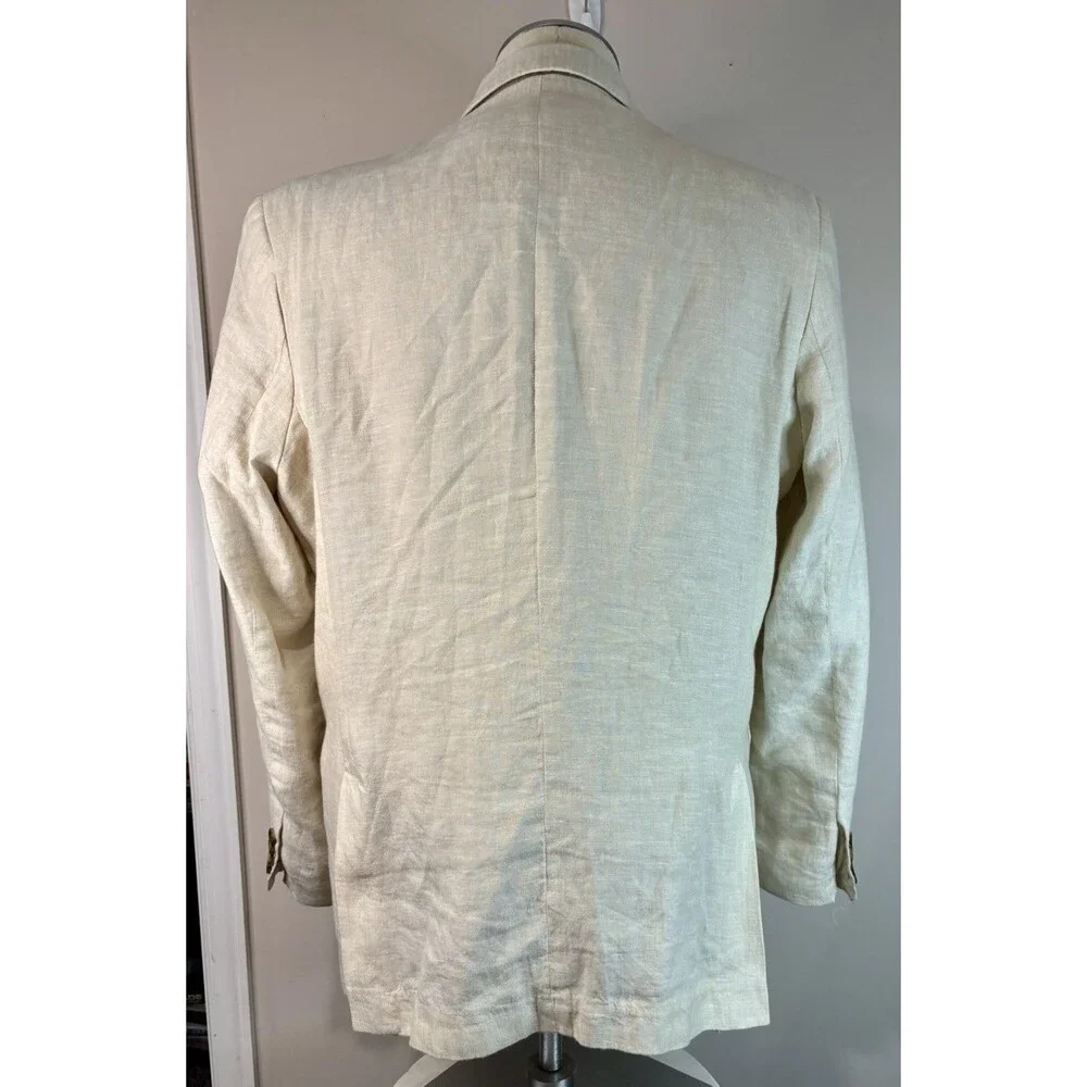 Club Room Luxury 100% Linen Ivory Dual Vent Stitched Lapel Jacket Blazer Large